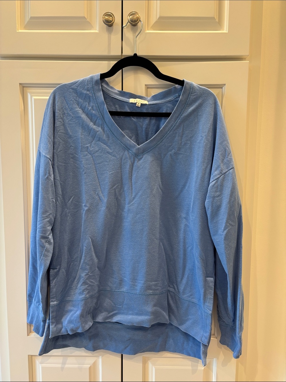 Z Supply Blue V-Neck Pullover Sweatshirt